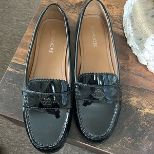 COACH Odette Moc Toe Black Patent Leather Loafers Slipon Flats Womens Size 10